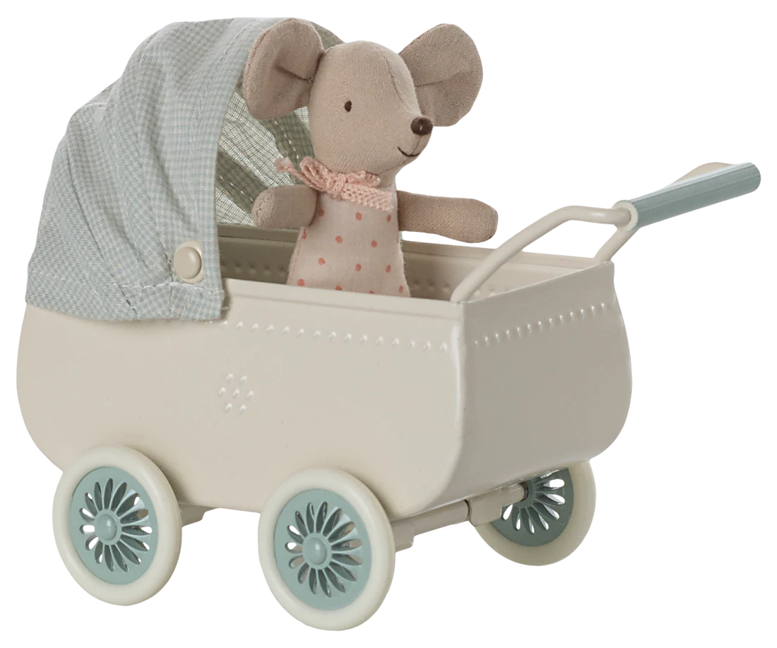Kinderwagen mit Babymaus - Minze, Maileg