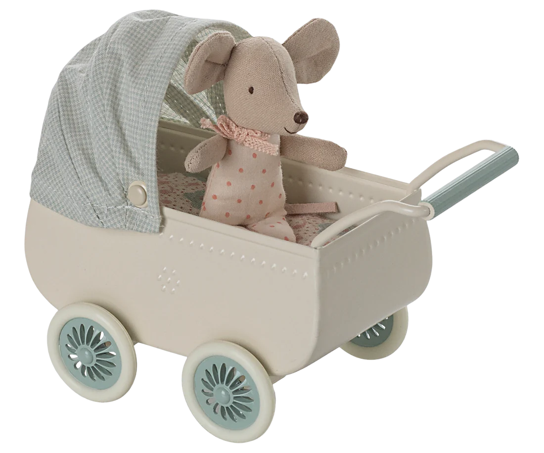 Kinderwagen mit Babymaus - Minze, Maileg