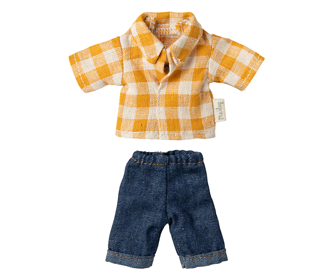 Gelbes kariertes Hemd und Hose, Papa Maus, Maileg