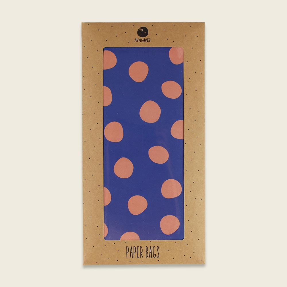 Papiergeschenktüte blau mit rosa Punkten (Set mit 6 Tüten), Ava & Yves