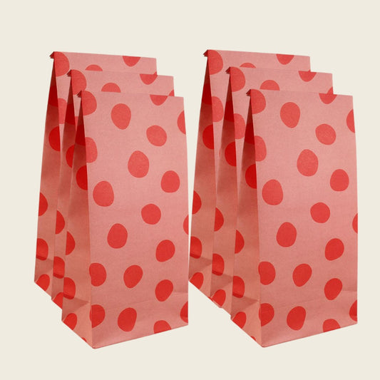 Papiergeschenktüte rosa mit roten Punkten (Set mit 6 Tüten), Ava & Yves