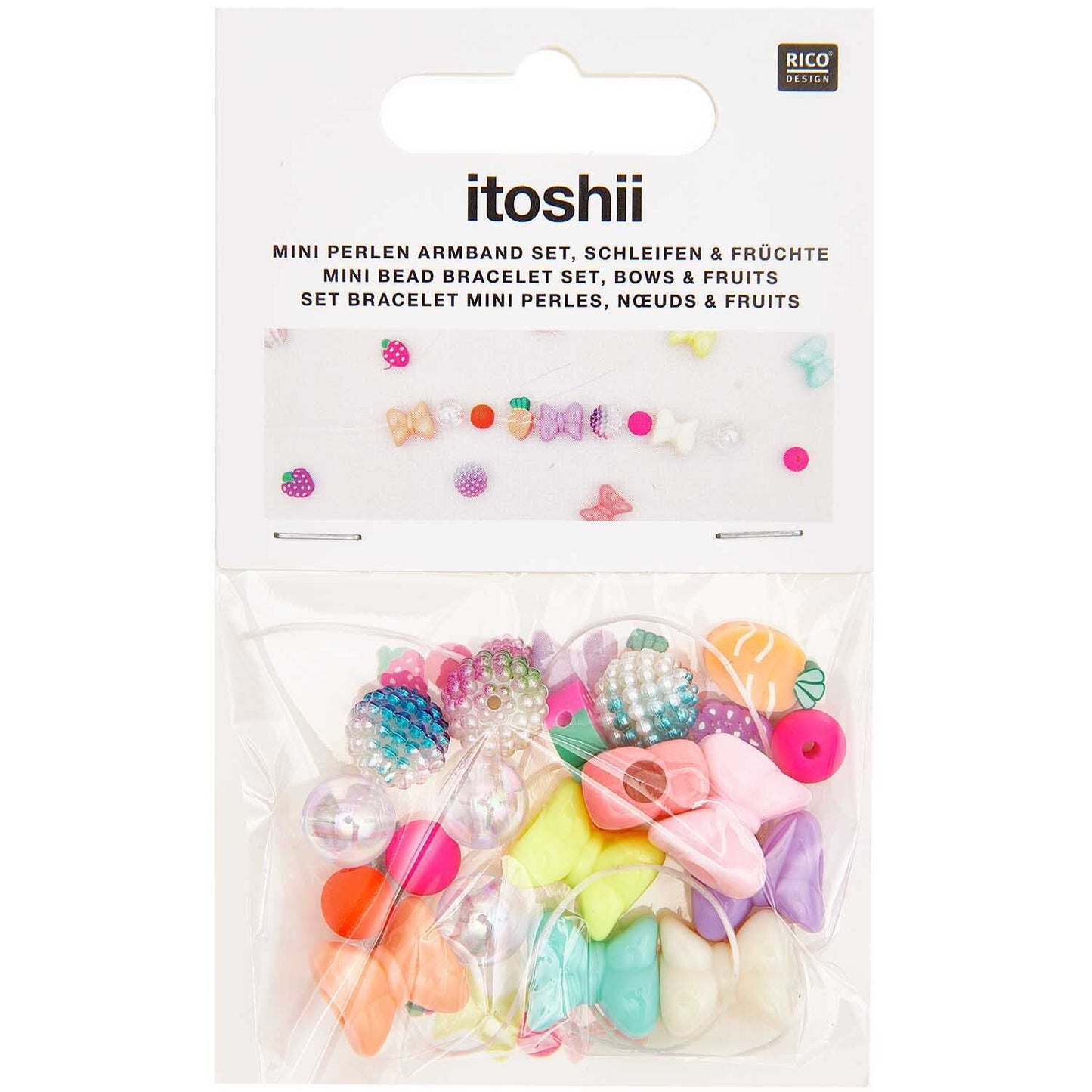 Rico Design itoshii - Mini Perlen Armband Set - Schleifen & Früchte